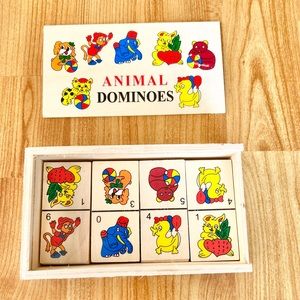 Kids handmade wooden animal dominoes